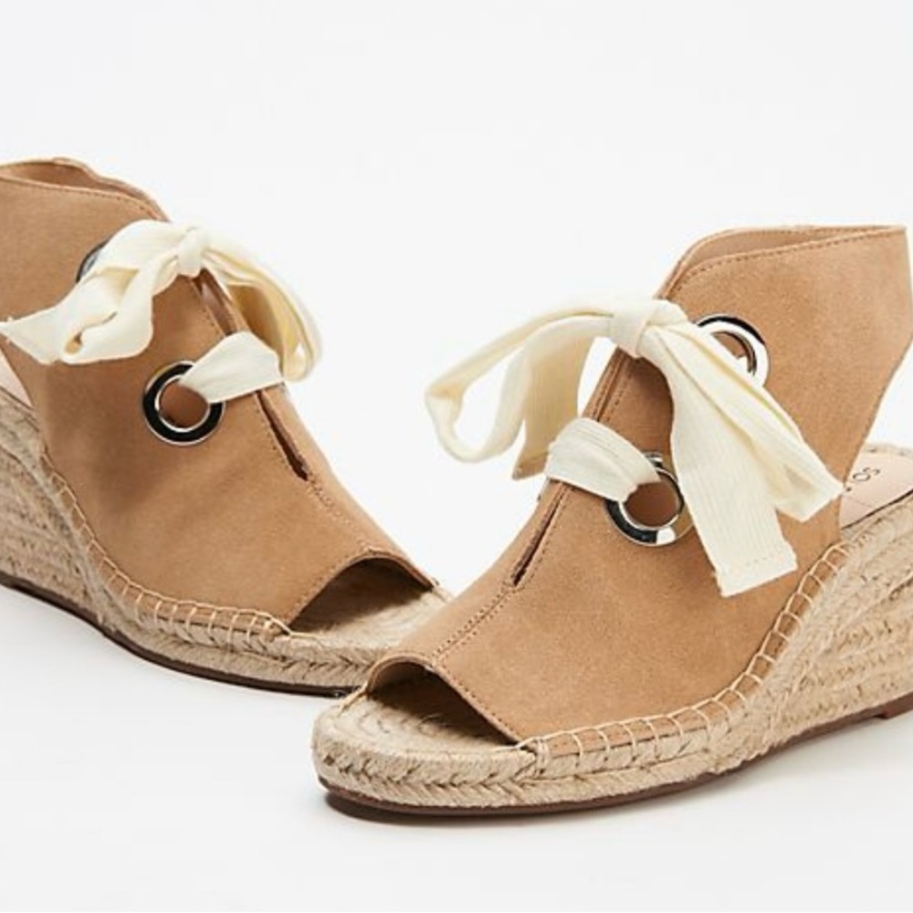 Sole Society Suede Lace-Up Wedges Cambrine Sandy Beach Sz 7.5